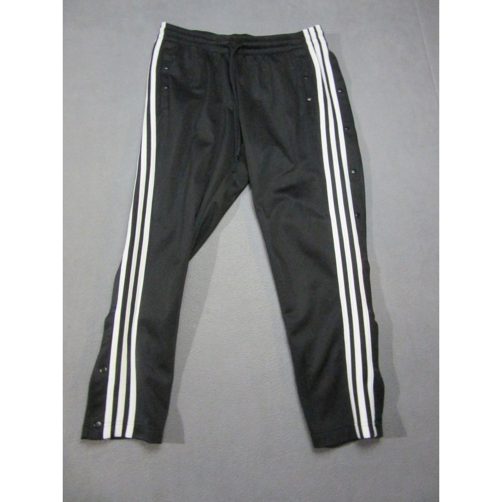 Adidas Track Pants Mens L Black Side Snap Button 3 Stripe Adibreak Breakaway